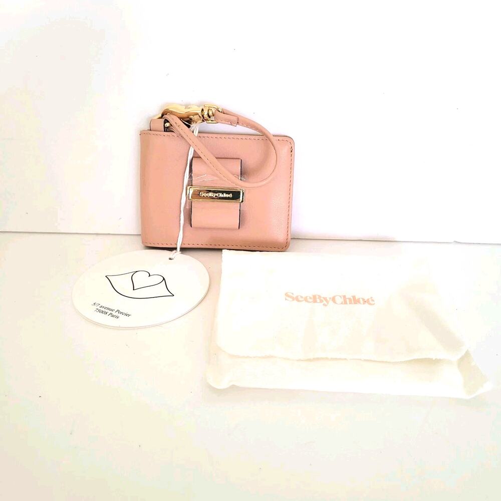 See By Chloe Rosita Powder Card Wallet Logo Small Bifold Cow Leather Bow‎ New